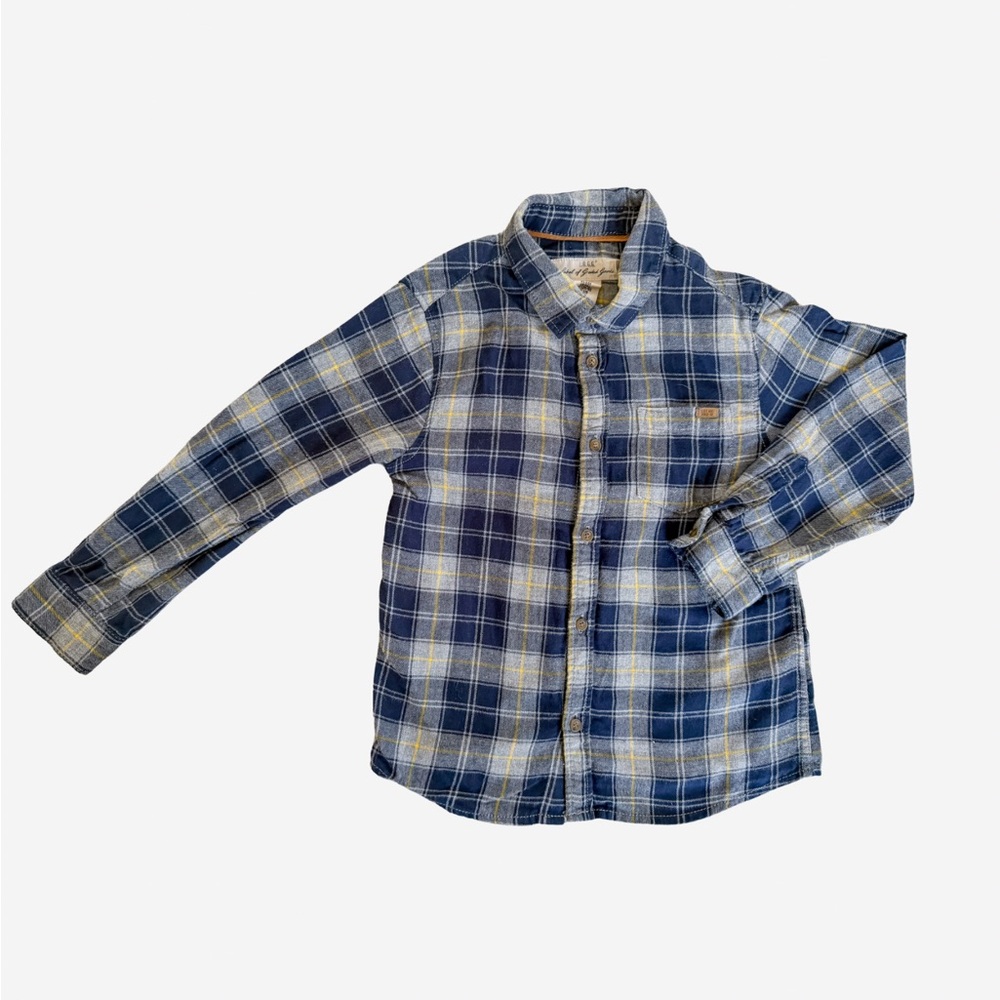 H&M Kids Blue and Gray Plaid Button Down Shirt